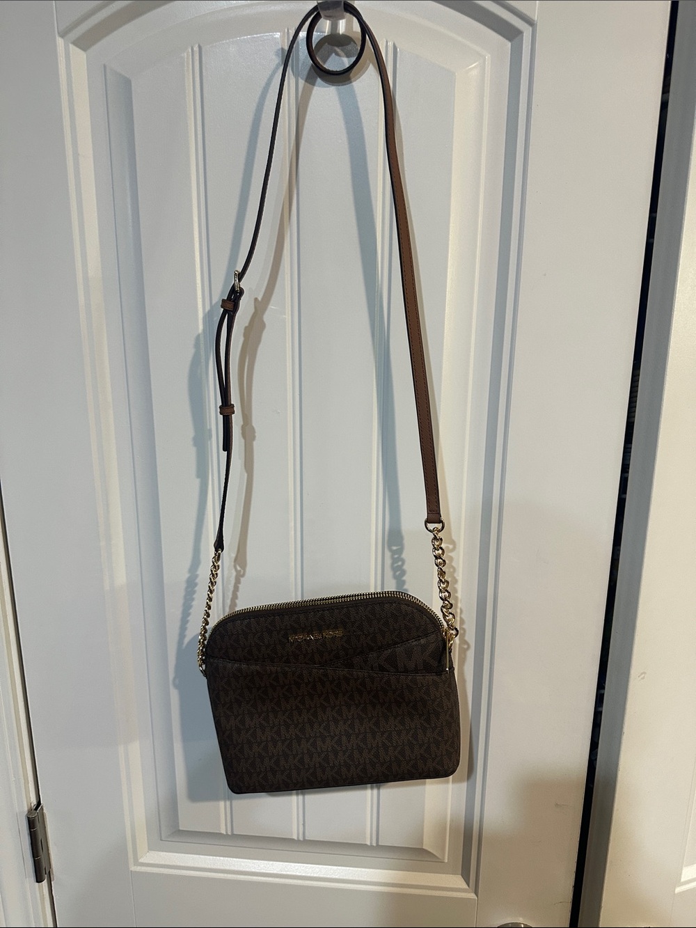 Michael Kors Dark Brown Logo Crossbody Bag with Gold Chain NS007